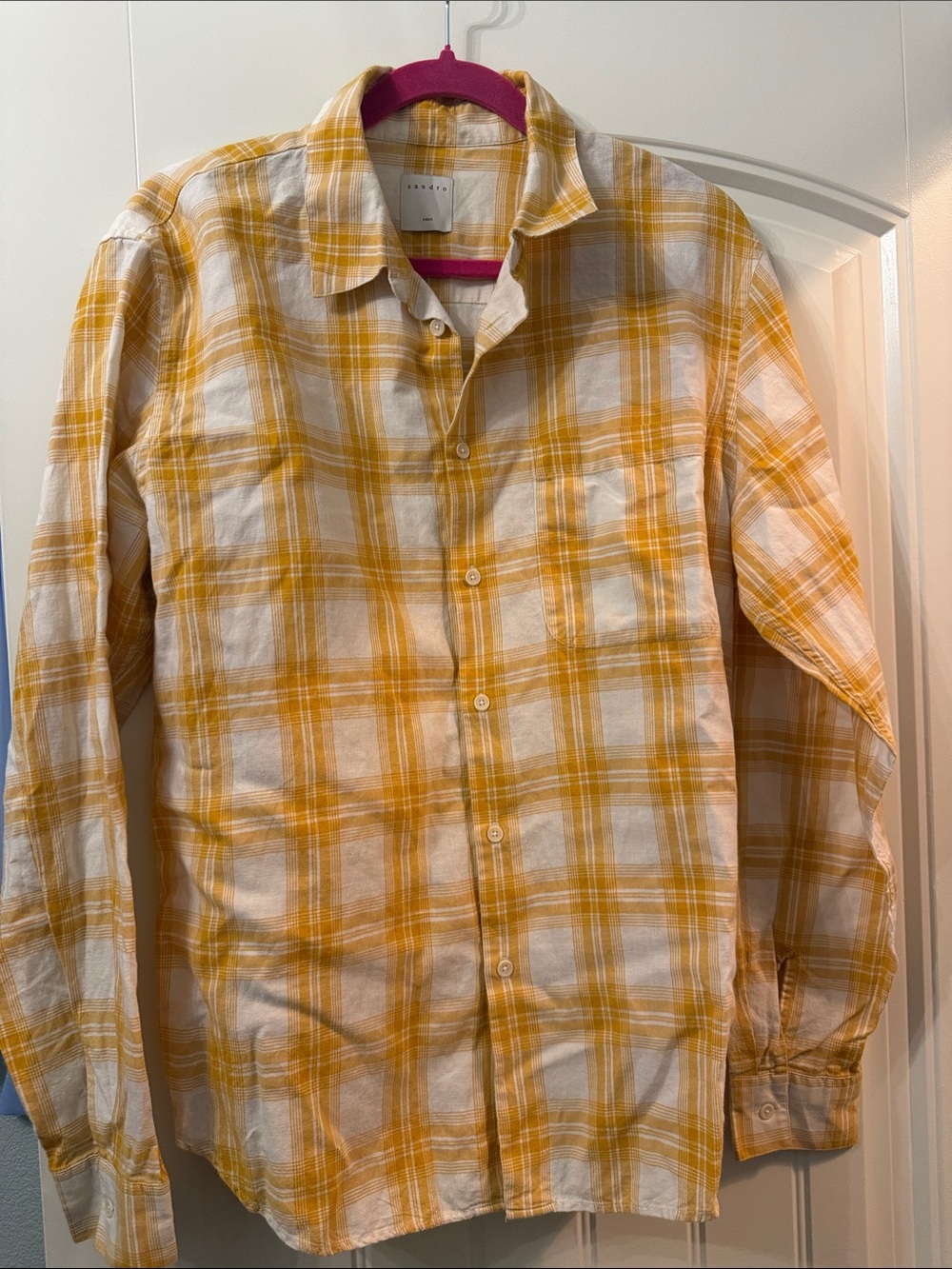 Sandro Yellow and White Plaid Button-Down Shirt